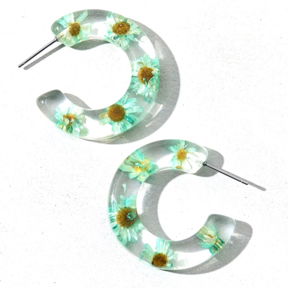 Floral Resin Hoop Earrings